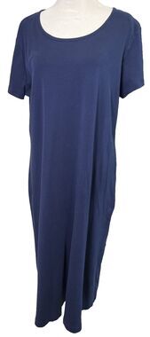 Lands End Navy Maxi 100% SUPIMA Cotton Dress L (14-16) Coastal Quiet Luxury Boho